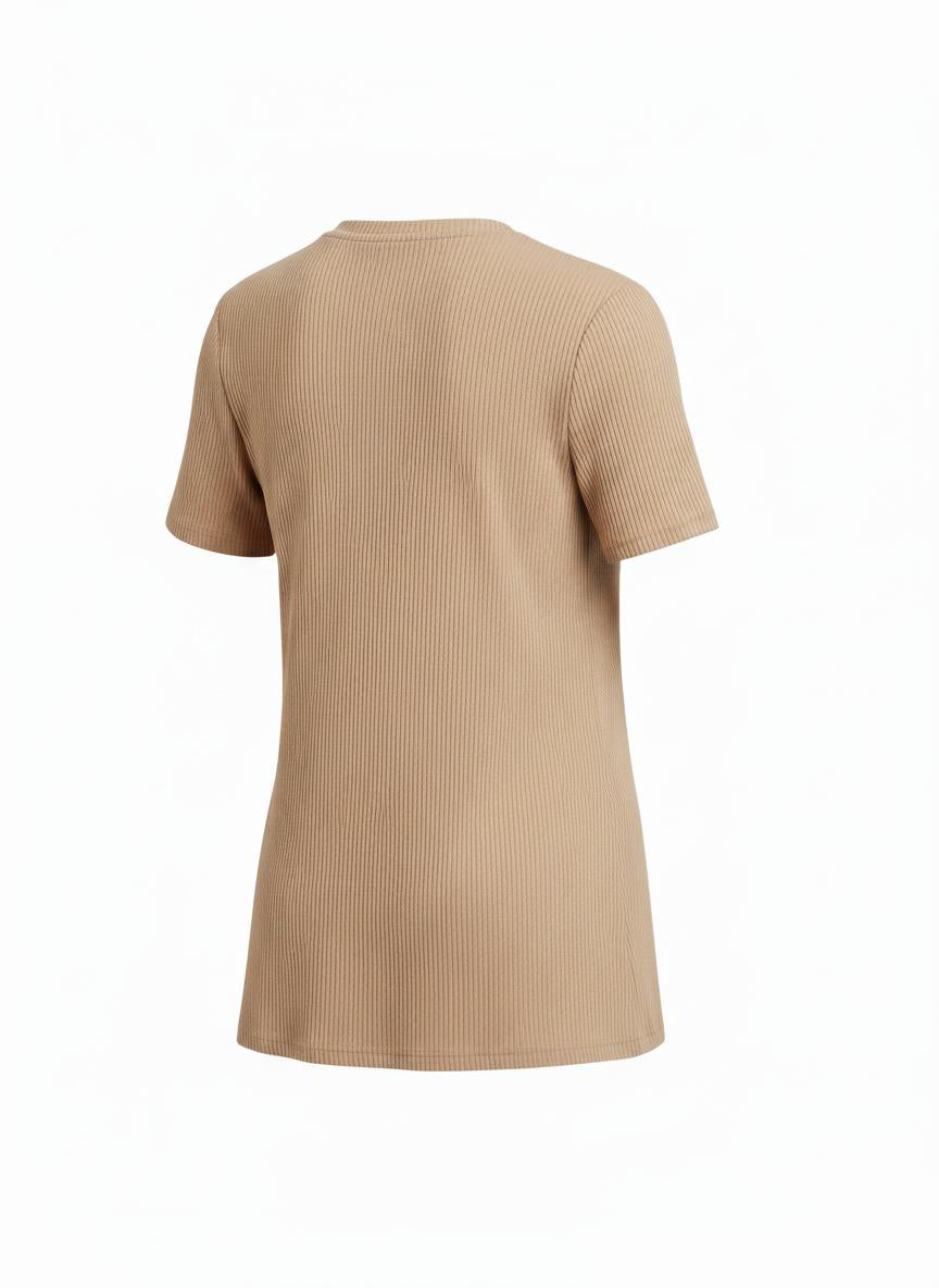Beige Ribbed T-Shirt for Women