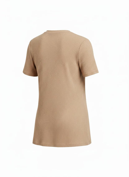 Beige Ribbed T-Shirt for Women