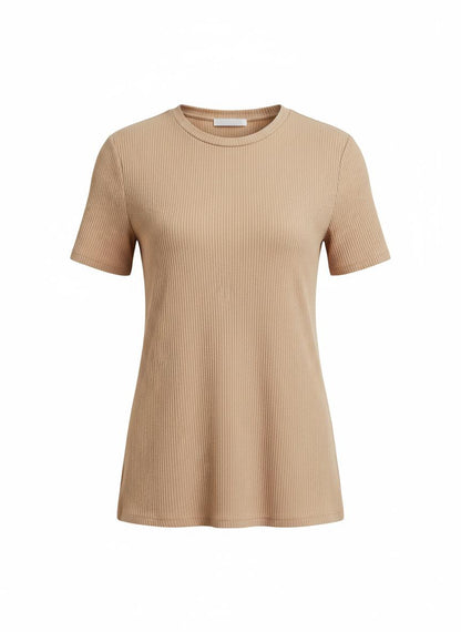 Beige Ribbed T-Shirt for Women