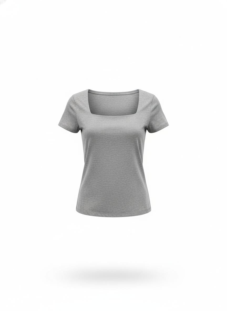 Gray Square Neck T-Shirt for Women