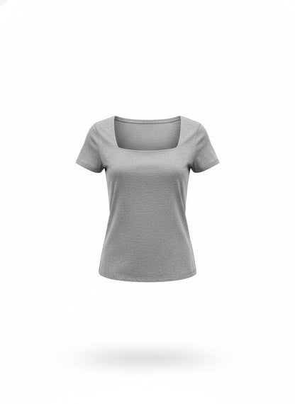Gray Square Neck T-Shirt for Women