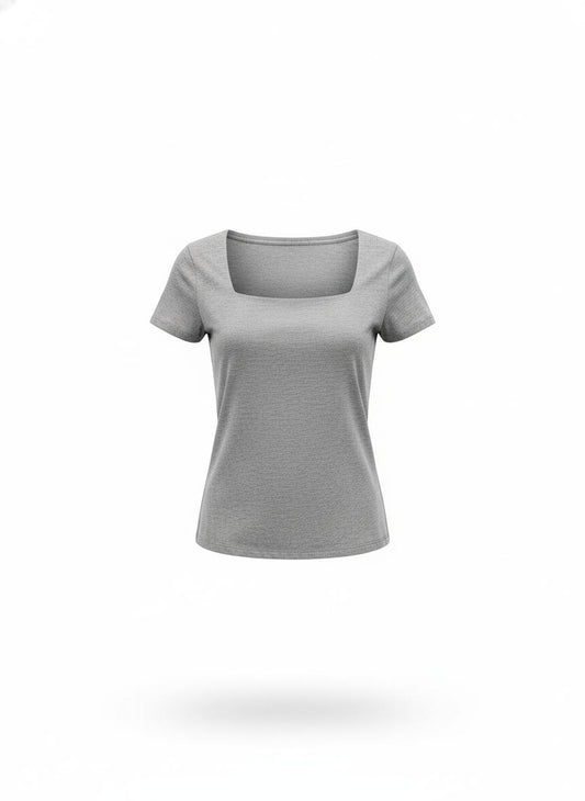 Gray Square Neck T-Shirt for Women