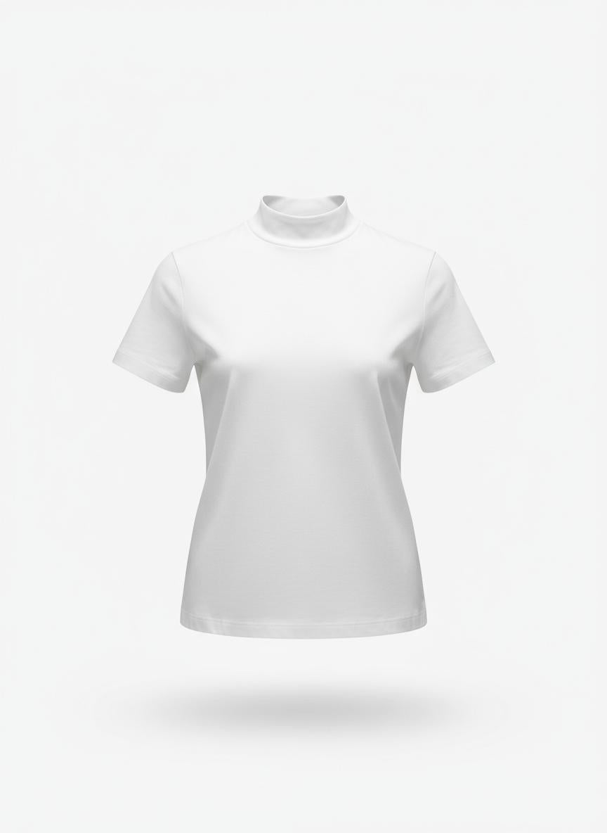 White Mock Neck T-Shirt for Women