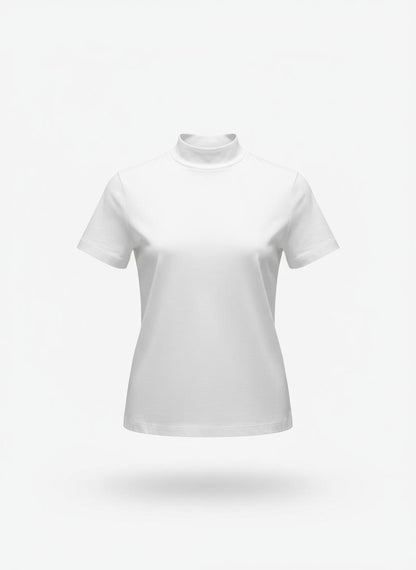 White Mock Neck T-Shirt for Women
