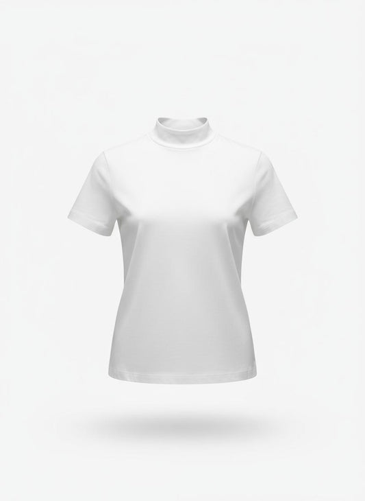 White Mock Neck T-Shirt for Women