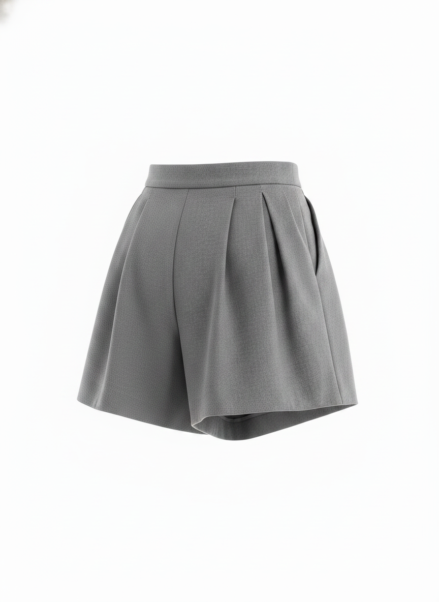 Gray Pleated Short for Women
