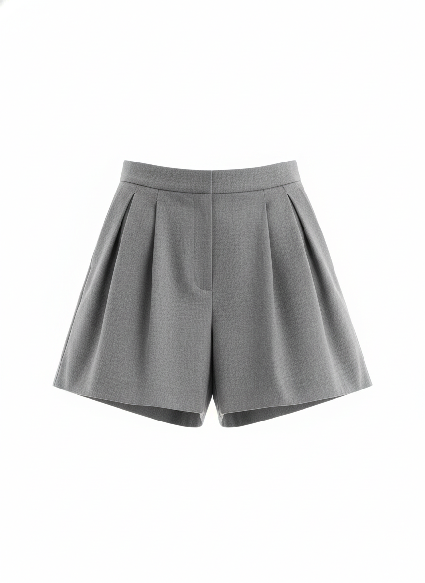 Gray Pleated Short for Women
